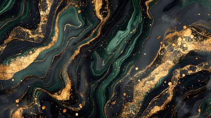 abstract black marble green malachite background with golden veins digital marbling - obrazy, fototapety, plakaty