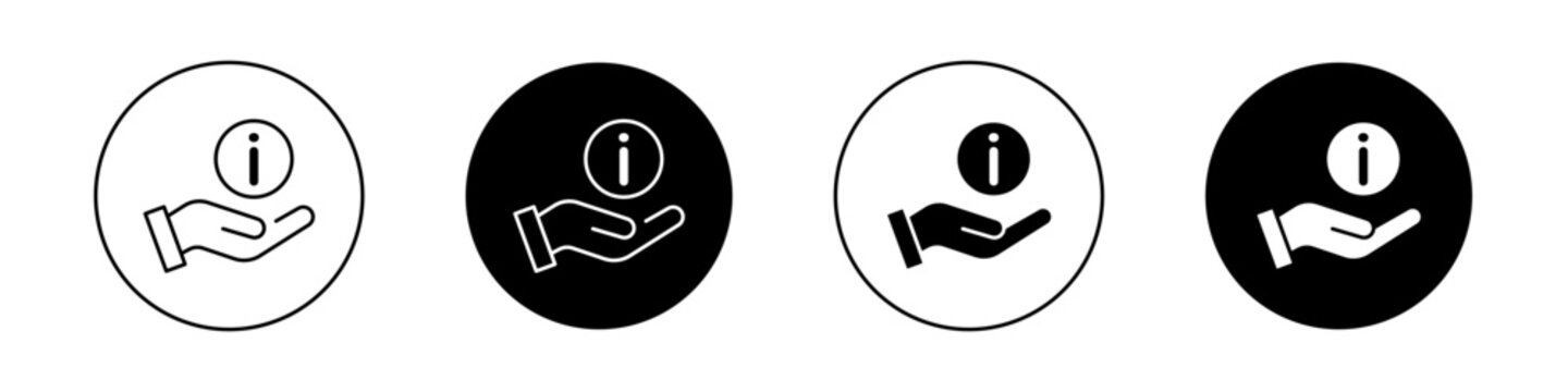 Hand with information icon set. Hand hint with finger pointed vector symbol in a black filled and outlined style. Know Guidance sign
