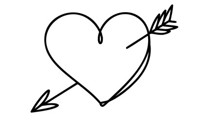 Heart with an arrow drawn in one continuous line. Valentine's Day