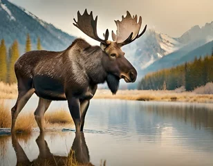 Crédence de cuisine en verre imprimé Chaîne Teton Bull Moose in Grand Teton National Park, Wildlife Photography, Generative AI
