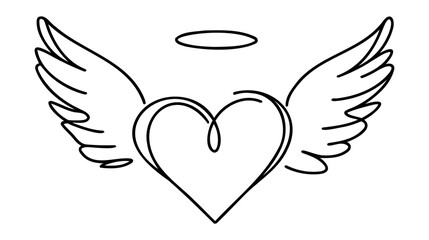 Continuous one line drawing flying heart love with wings. Romantic love. One line design vector graphic illustration.