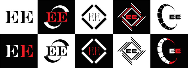 EE logo. E E design. WhitE EE letter. EE, E E letter logo SET design. Initial letter EE linked circle uppercase monogram logo. E E letter logo SET vector design. EE letter logo design	
