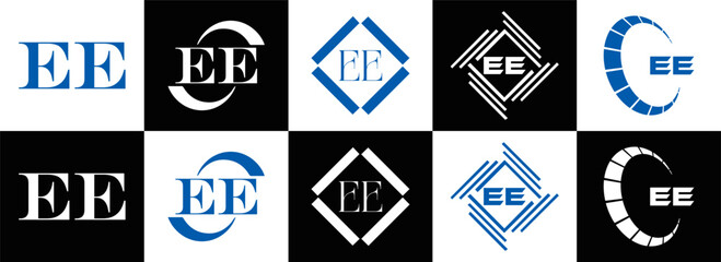 EE logo. E E design. WhitE EE letter. EE, E E letter logo SET design. Initial letter EE linked circle uppercase monogram logo. E E letter logo SET vector design. EE letter logo design	
