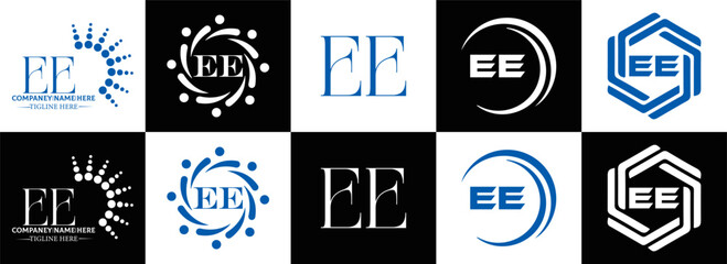 EE logo. E E design. WhitE EE letter. EE, E E letter logo SET design. Initial letter EE linked circle uppercase monogram logo. E E letter logo SET vector design. EE letter logo design	
