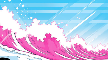 beautiful anime inspired rose pink waves, ocean style