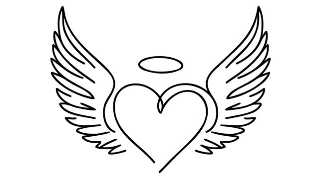 Continuous one line drawing flying heart love with wings. Romantic love. One line design vector graphic illustration.