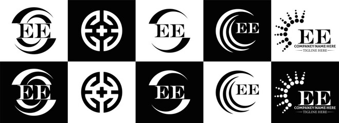 EE logo. E E design. WhitE EE letter. EE, E E letter logo SET design. Initial letter EE linked circle uppercase monogram logo. E E letter logo SET vector design. EE letter logo design	
