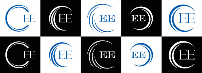 EE logo. E E design. WhitE EE letter. EE, E E letter logo SET design. Initial letter EE linked circle uppercase monogram logo. E E letter logo SET vector design. EE letter logo design	
