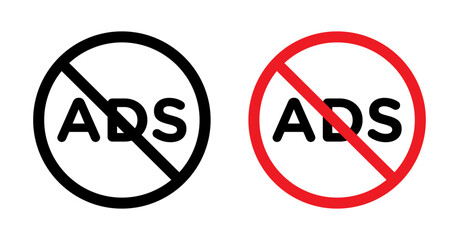 Ad Blocker Line Icon Set. Ban and Stop Add Symbol in Black and Blue Color.