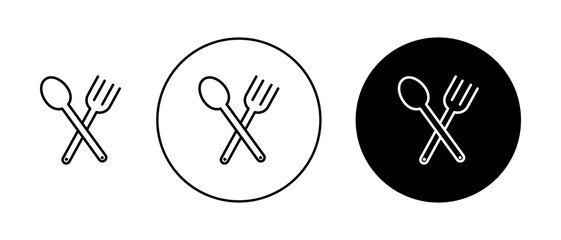 Spoon and Fork Line Icon Set. Dinner Meal Plate with Fork and Spoon Symbol in Black and Blue Color. - obrazy, fototapety, plakaty