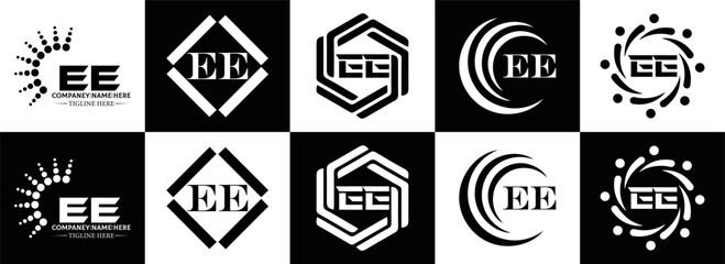 EE logo. E E design. WhitE EE letter. EE, E E letter logo SET design. Initial letter EE linked circle uppercase monogram logo. E E letter logo SET vector design. EE letter logo design	
