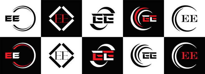 EE logo. E E design. WhitE EE letter. EE, E E letter logo SET design. Initial letter EE linked circle uppercase monogram logo. E E letter logo SET vector design. EE letter logo design	
