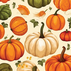 Seamless pattern with hand drawn Pumpkins.