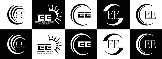 EE logo. E E design. WhitE EE letter. EE, E E letter logo SET design. Initial letter EE linked circle uppercase monogram logo. E E letter logo SET vector design. EE letter logo design	
