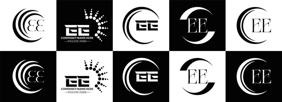 EE logo. E E design. WhitE EE letter. EE, E E letter logo SET design. Initial letter EE linked circle uppercase monogram logo. E E letter logo SET vector design. EE letter logo design	
