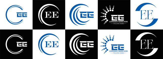 EE logo. E E design. WhitE EE letter. EE, E E letter logo SET design. Initial letter EE linked circle uppercase monogram logo. E E letter logo SET vector design. EE letter logo design	
