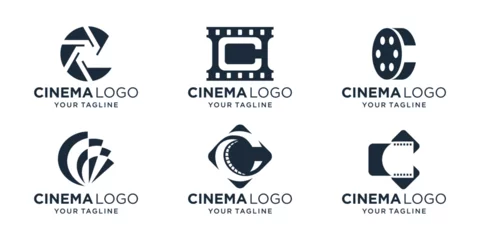 Foto op Plexiglas set of cinema film strips combine with letter C logo design. abstract letter mark logo concept vector template. © ulhaq_std