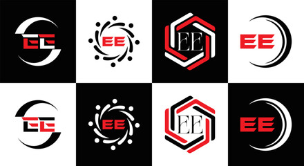 EE logo. E E design. WhitE EE letter. EE, E E letter logo SET design. Initial letter EE linked circle uppercase monogram logo. E E letter logo SET vector design. EE letter logo design	
