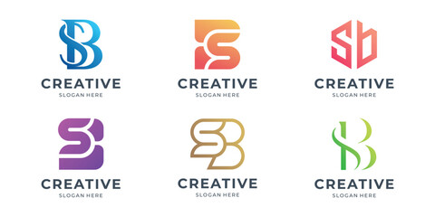 set of logos letter S and B. initial letter gradient color inspiration. abstract monogram logos collection - obrazy, fototapety, plakaty