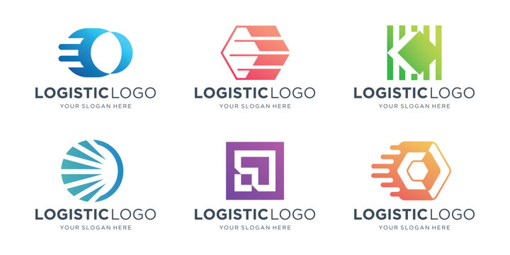 Set of Abstract logistic logo of express arrow moving forward for courier delivery or transportation and shipping service. Vector isolated arrows icon template for transport logistics company design