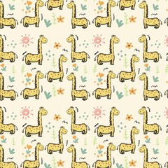 seamless pattern with cute cartoon giraffe hand-drawn can be use for kids