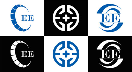 EE logo. E E design. WhitE EE letter. EE, E E letter logo SET design. Initial letter EE linked circle uppercase monogram logo. E E letter logo SET vector design. EE letter logo design	
