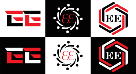 Obraz premium EE logo. E E design. WhitE EE letter. EE, E E letter logo SET design. Initial letter EE linked circle uppercase monogram logo. E E letter logo SET vector design. EE letter logo design 