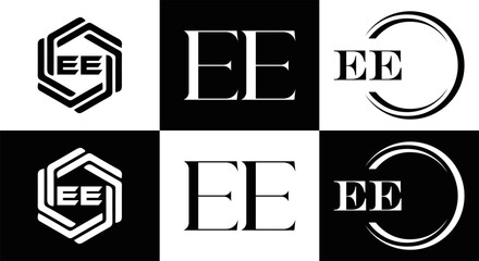 EE logo. E E design. WhitE EE letter. EE, E E letter logo SET design. Initial letter EE linked circle uppercase monogram logo. E E letter logo SET vector design. EE letter logo design	
