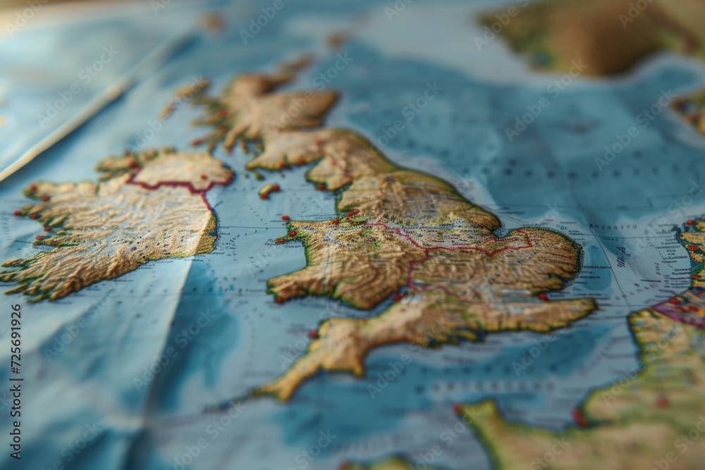 Poster a close-up view of a map placed on a table. perfect for travel-related projects or educational mater