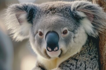 A close up shot of a koala bear perched on a tree branch. Perfect for nature and wildlife enthusiasts.