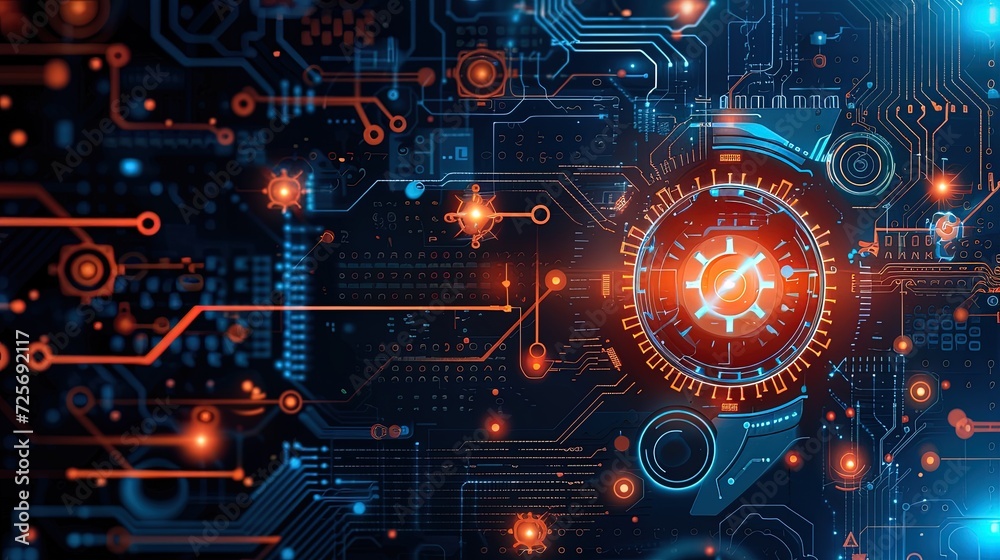 Wall mural abstract digital background with circuit board. technology concept, ai generative