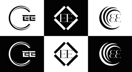 EE logo. E E design. WhitE EE letter. EE, E E letter logo SET design. Initial letter EE linked circle uppercase monogram logo. E E letter logo SET vector design. EE letter logo design	
