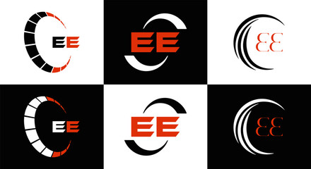 EE logo. E E design. WhitE EE letter. EE, E E letter logo SET design. Initial letter EE linked circle uppercase monogram logo. E E letter logo SET vector design. EE letter logo design	
