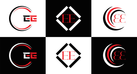 EE logo. E E design. WhitE EE letter. EE, E E letter logo SET design. Initial letter EE linked circle uppercase monogram logo. E E letter logo SET vector design. EE letter logo design	
