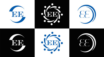 EE logo. E E design. WhitE EE letter. EE, E E letter logo SET design. Initial letter EE linked circle uppercase monogram logo. E E letter logo SET vector design. EE letter logo design	

