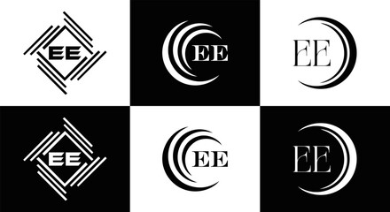 EE logo. E E design. WhitE EE letter. EE, E E letter logo SET design. Initial letter EE linked circle uppercase monogram logo. E E letter logo SET vector design. EE letter logo design	
