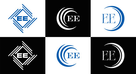 EE logo. E E design. WhitE EE letter. EE, E E letter logo SET design. Initial letter EE linked circle uppercase monogram logo. E E letter logo SET vector design. EE letter logo design	
