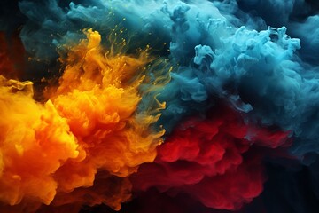 background of paint balls and colorful abstract powders on a background of bed tones