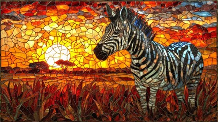 Fototapeta na wymiar Stained glass window background with colorful Zebra abstract. 