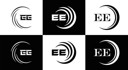 EE logo. E E design. WhitE EE letter. EE, E E letter logo SET design. Initial letter EE linked circle uppercase monogram logo. E E letter logo SET vector design. EE letter logo design	
