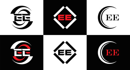 EE logo. E E design. WhitE EE letter. EE, E E letter logo SET design. Initial letter EE linked circle uppercase monogram logo. E E letter logo SET vector design. EE letter logo design	
