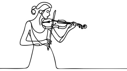 Violinist woman girl playing violin. Continuous one line drawing art. Vector illustration © artisttop