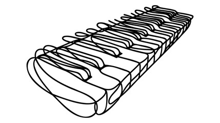 Continuous one line drawing of a piano keyboard. Musical instrument isolated on a white background.