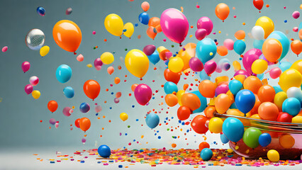 A concept design that expresses the happy emotions of the day with balloons of various colors. Generative AI.