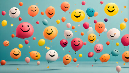 A concept design that expresses the happy emotions of the day with balloons of various colors. Generative AI.