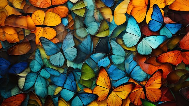 Stained glass window background with colorful Butterfly  abstract.