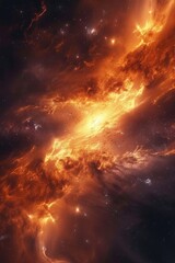 Fototapeta premium A stunning image of a bright orange nebula with stars in the background. Perfect for adding a pop of color and cosmic beauty to any project