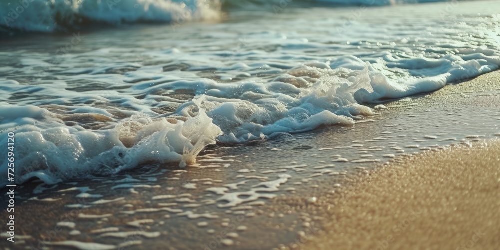 Poster close up view of a wave on a beach. perfect for beach and nature-themed projects