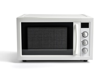 White microwave oven sitting on top of a white counter. Suitable for kitchen and home appliance concepts
