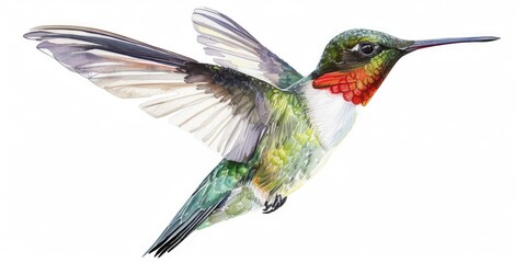 A beautiful watercolor painting capturing the graceful movement of a hummingbird in flight. Perfect for nature enthusiasts and art lovers alike